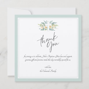 Green Floral Watercolor Baptism  Thank You Card