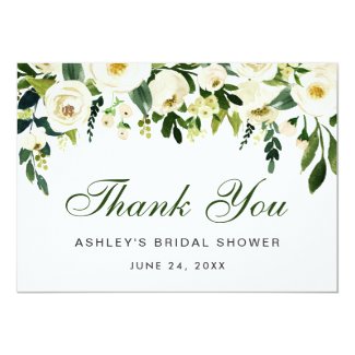 Green Floral Watercolor Bridal Shower Thanks Invitation