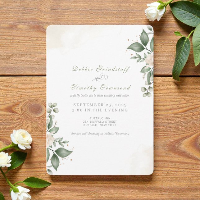 Green Floral Watercolor Frame Wedding Invitation  (Creator Uploaded)