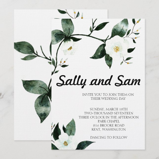 Green Floral Watercolor Invitation (Front/Back)