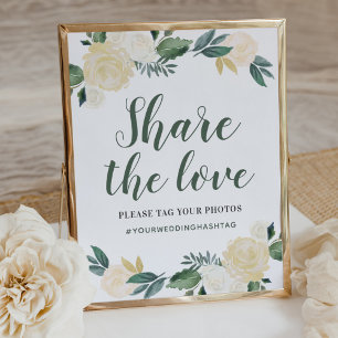 Green Floral Watercolor Share the Love Poster