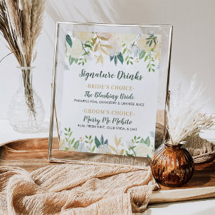 Green Floral Watercolor Signature Drinks Poster