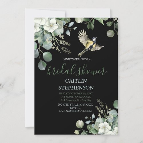 Green Floral Watercolor with Bird  Invitation