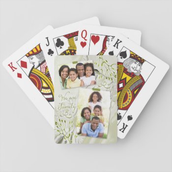 Green Floral We Are Family Photo Collage Playing Cards by wasootch at Zazzle
