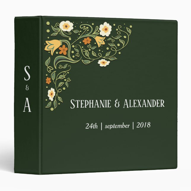 Green Floral Wedding Album 3 Ring Binder (Front/Spine)