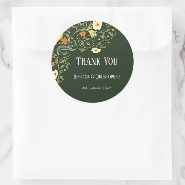Green Floral Wedding Classic Round Sticker (Bag)
