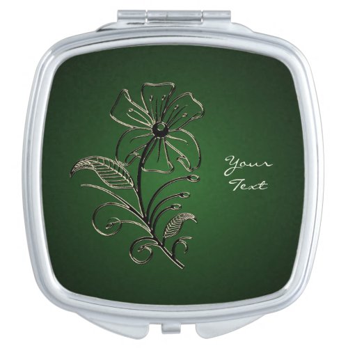 Green Floral Wedding Compact Mirror