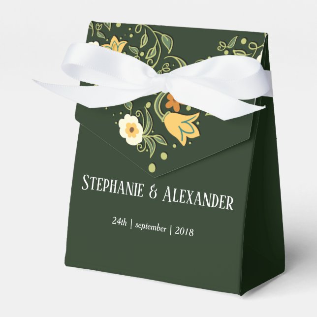 Green Floral Wedding Favor Boxes (Front Side)