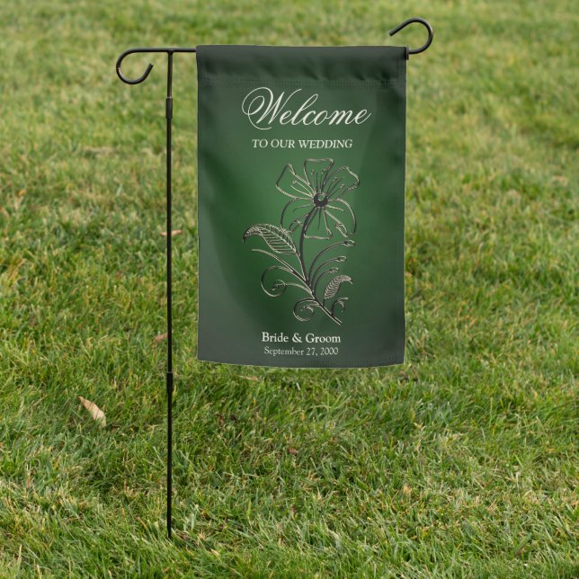 Green Floral Wedding Garden Flag (In SItu)