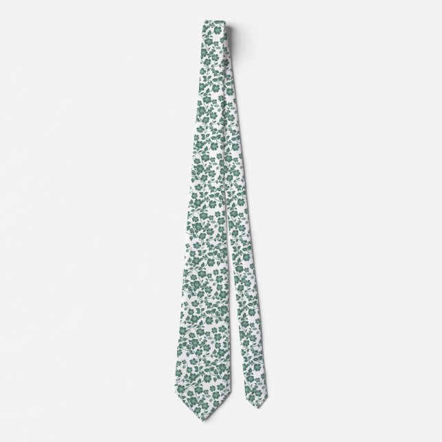 Green Floral Wedding Groomsmen Groom Gift Neck Tie (Front)