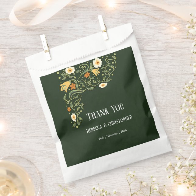 Green Floral Wedding Guest Favor Bag (Clipped)