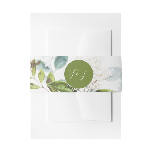Green Floral Wedding Invitation Belly Band (Front Example)