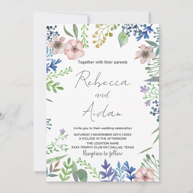 Green Floral Wedding Invitations (Front)