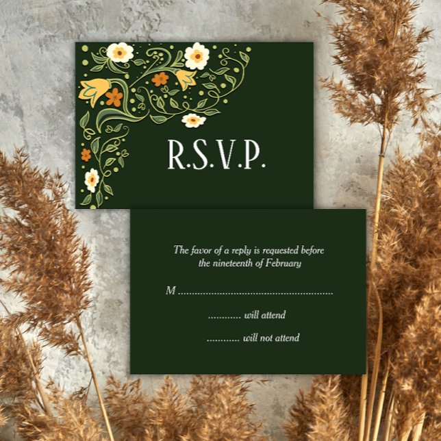 Green Floral Wedding RSVP Card (Creator Uploaded)