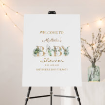 Green Floral Welcome Baby Shower Sign Editable 