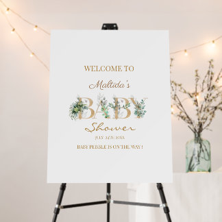 Green Floral Welcome Baby Shower Sign Editable