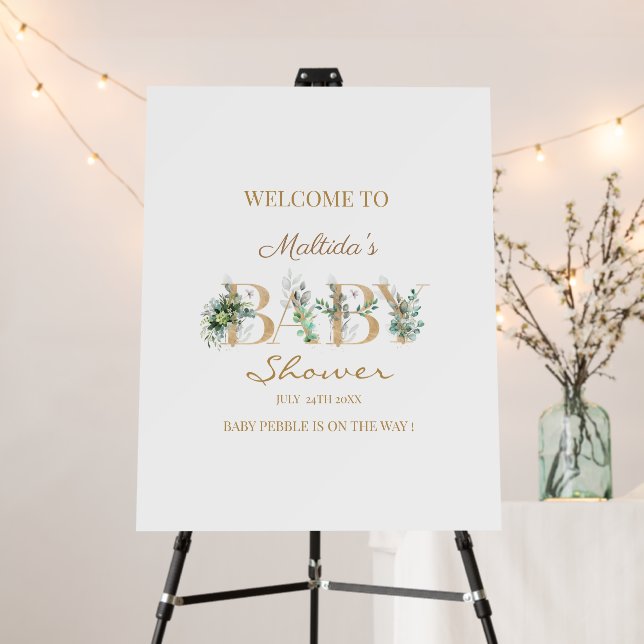 Green Floral Welcome Baby Shower Sign Editable  (In Situ (Stand))