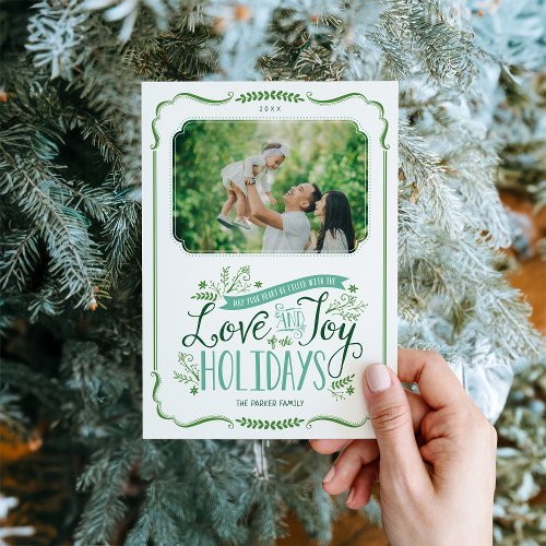 Green Floral Whimsy Magnetic Holiday Photo Card