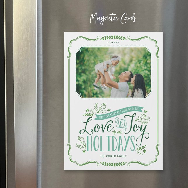 Green Floral Whimsy Magnetic Holiday Photo Card (Creator Uploaded)