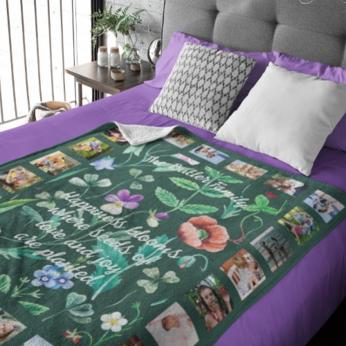 Green Floral Wildflower Pansy Family Photo Collage Fleece Blanket