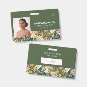 Green Floral Wildflower Photo Logo Teacher ID Badge