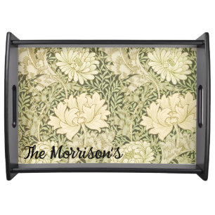 Green Floral Wm Morris Design Add a Name Serving Tray