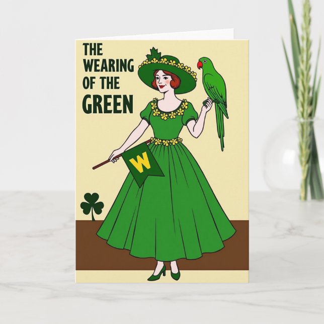 Green Floral Woman Vintage Card (Front)