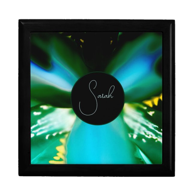 Green Floral Wooden Jewelry Keepsake Box (Front)