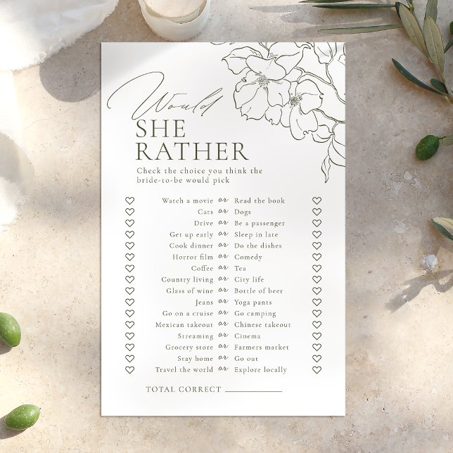 Green floral would she rather bridal shower game (Green floral would she rather bridal shower game)