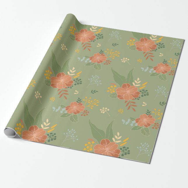 Green Floral Wrapping Paper (Unrolled)