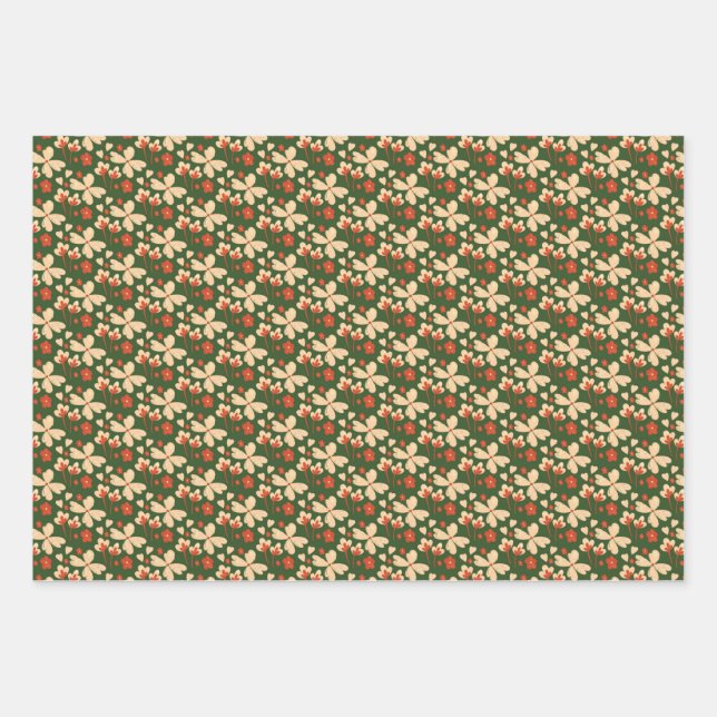Green Floral Wrapping Paper Sheets (Front)