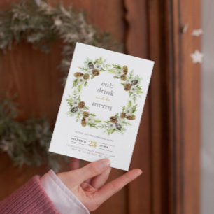 Green Floral Wreath Christmas Invitation