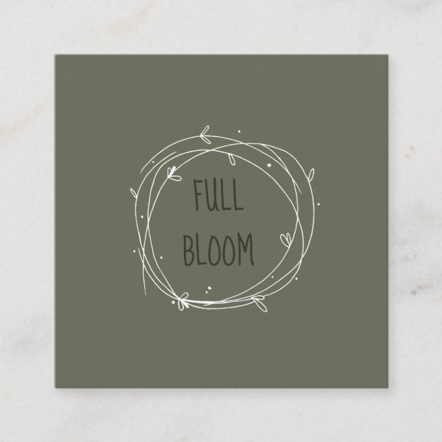 Green Floral Wreath Florist Square Business Card (Front)