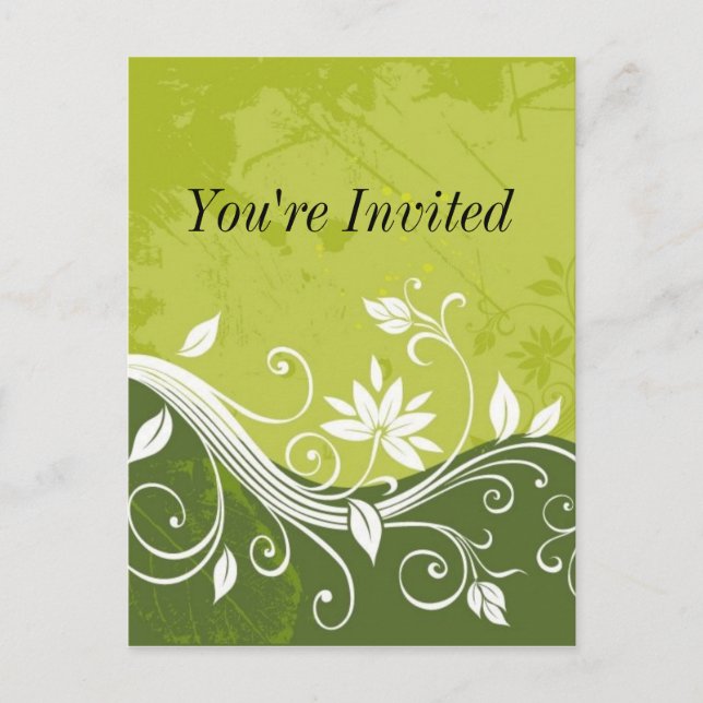 green floral - You're Invited - customizable Invitation Postcard (Front)