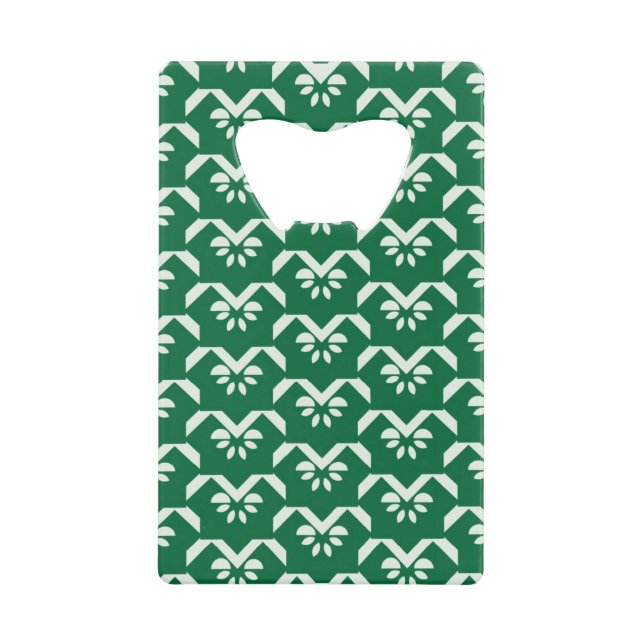 Green floral zigzag credit card bottle opener (Front)