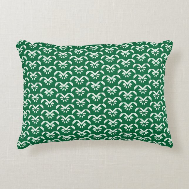 Green floral zigzag decorative pillow (Front)