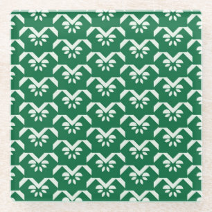 Green floral zigzag glass coaster