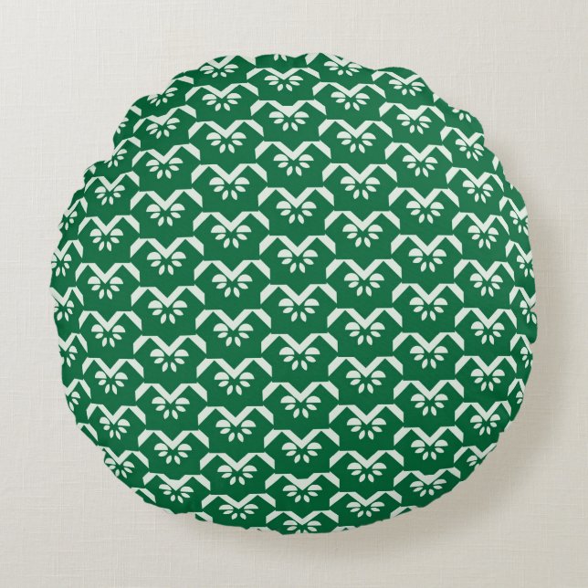 Green floral zigzag round pillow (Front)