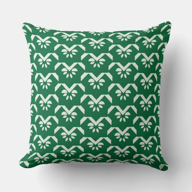 Green floral zigzag throw pillow (Front)