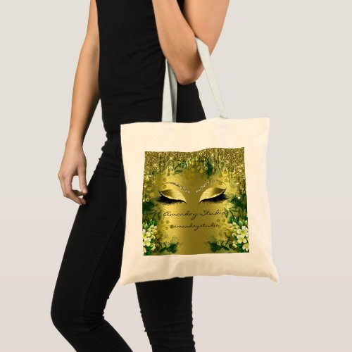 Green Florals Eyes Glitter Drips Wedding Bridal  Tote Bag