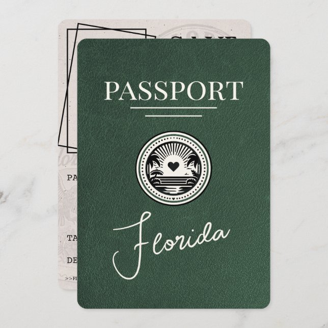 Green Florida Passport Save The Date (Front/Back)