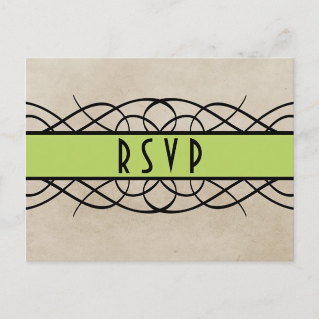 Green Flourish Border RSVP Postcard (Front)