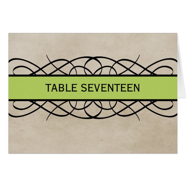 Green Flourish Border Table Number Card (Front Horizontal)