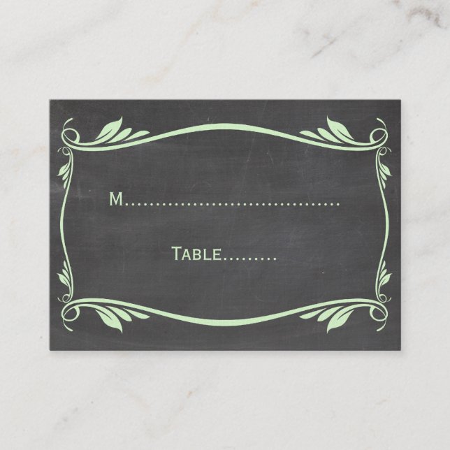 Green Flourish Chalkboard Place Card (Front)