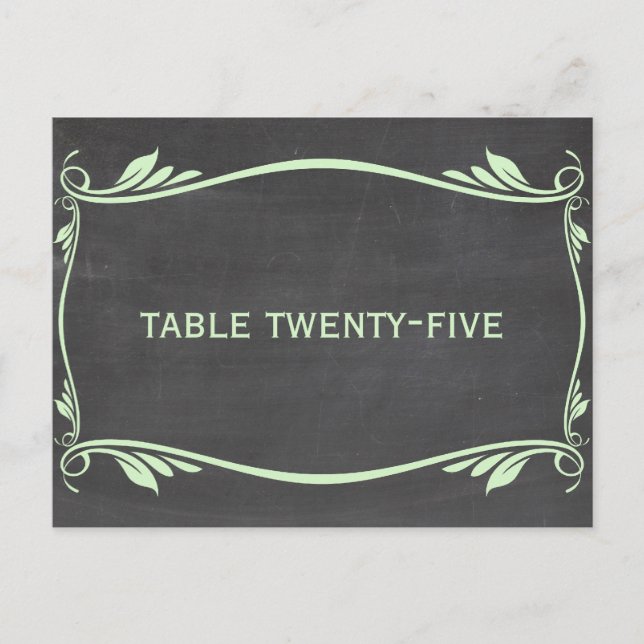 Green Flourish Chalkboard Table Number Postcard (Front)