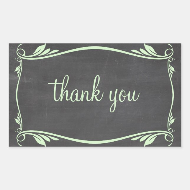 Green Flourish Chalkboard Thank You Stickers (Front)