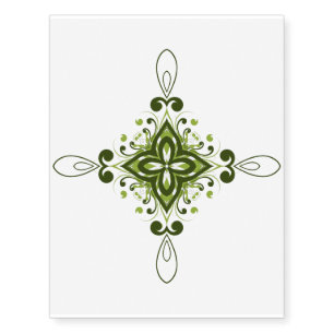 Green Flourish Flower Temporary Tattoo