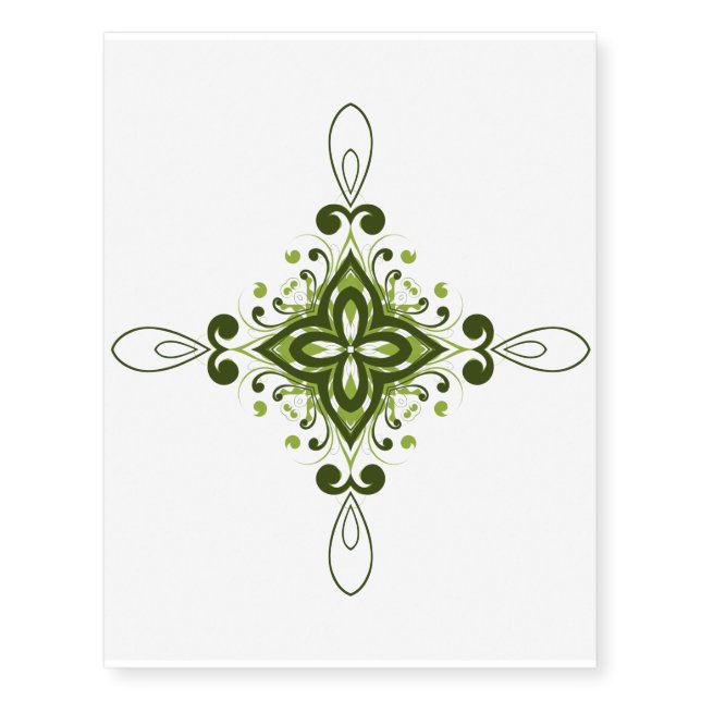 Green Flourish Flower Temporary Tattoo (Front)