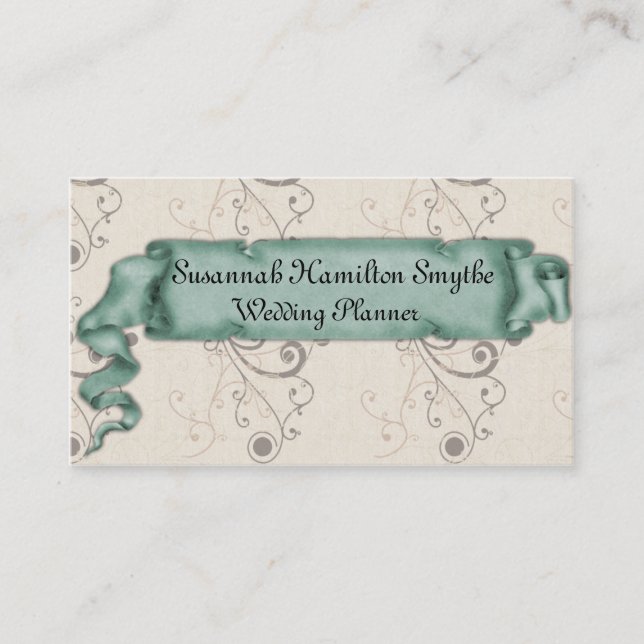 Green Flourish Wedding Planner Business Card (Front)