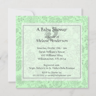 Green Flower Baby Shower Invitations
